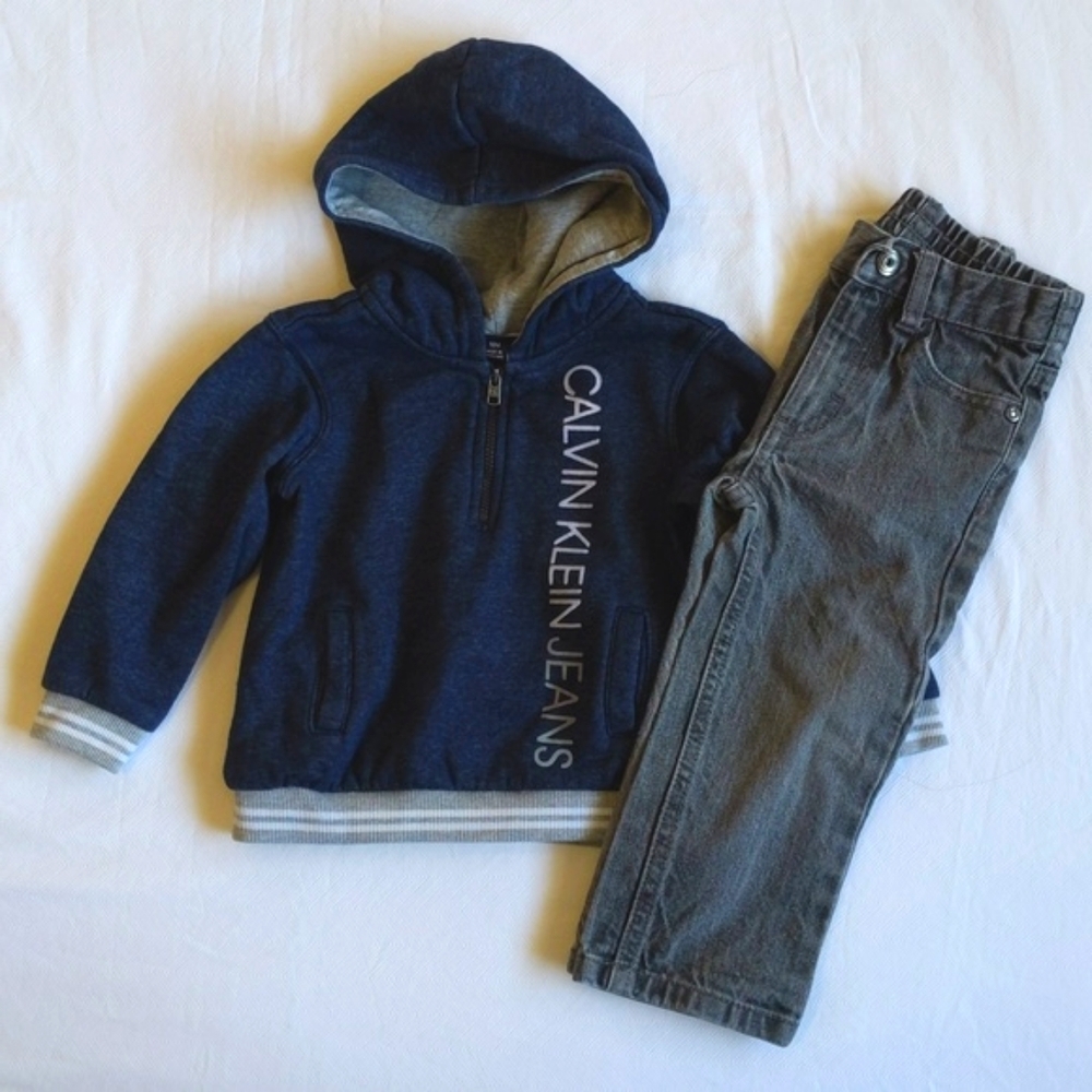 Calvin Klein Jeans Set 2pc Hoodie Sweatshirt Gray Denim Toddler Boys 18M